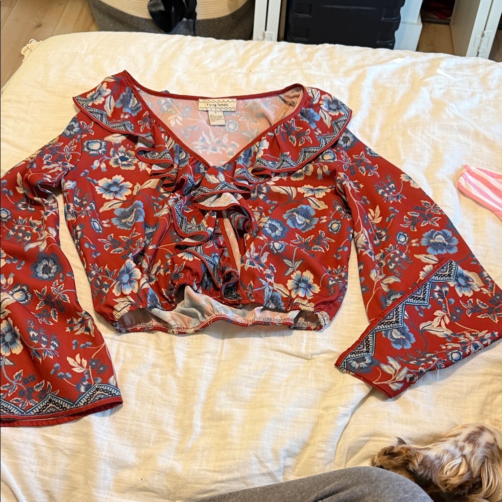 Flying Tomato Floral Blouse - Red and Blue